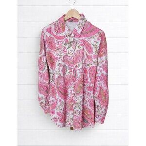 Pink Paisley Oversized Button Down Top  XL  Blouse Shirt